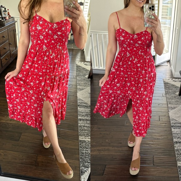 Band of Gypsies Sundress Red Floral Flowy Midi Dress Size Medium - Picture 5 of 9